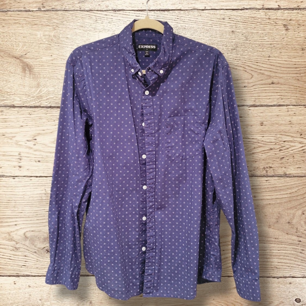 Express Mens Large Blue Dress Button-up Shirt